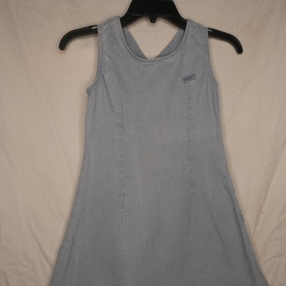 Vintage guess girls size 10 dress sleeveless denim‎ stripe button side made USA - Picture 1 of 9